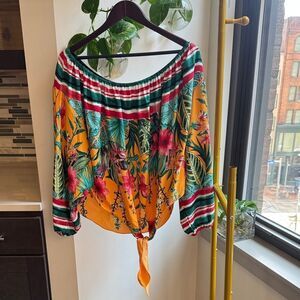 Umgee Vibrant Floral Off-Shoulder Blouse